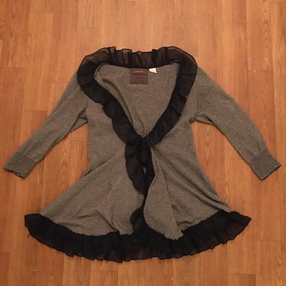 Navy and grey stripe ruffle cardigan